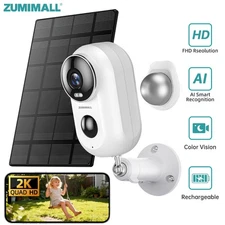ZUMIMALL Solar Security Camera 2K Wireless Outdoor 2.4GHz WiFi Support Alexa-F5K