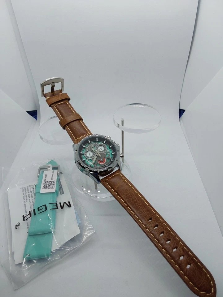 Cronógrafo único esfera azul Lt 44 mm cuarzo con correas deportivas de cuero y silicona Foto 3 de 4