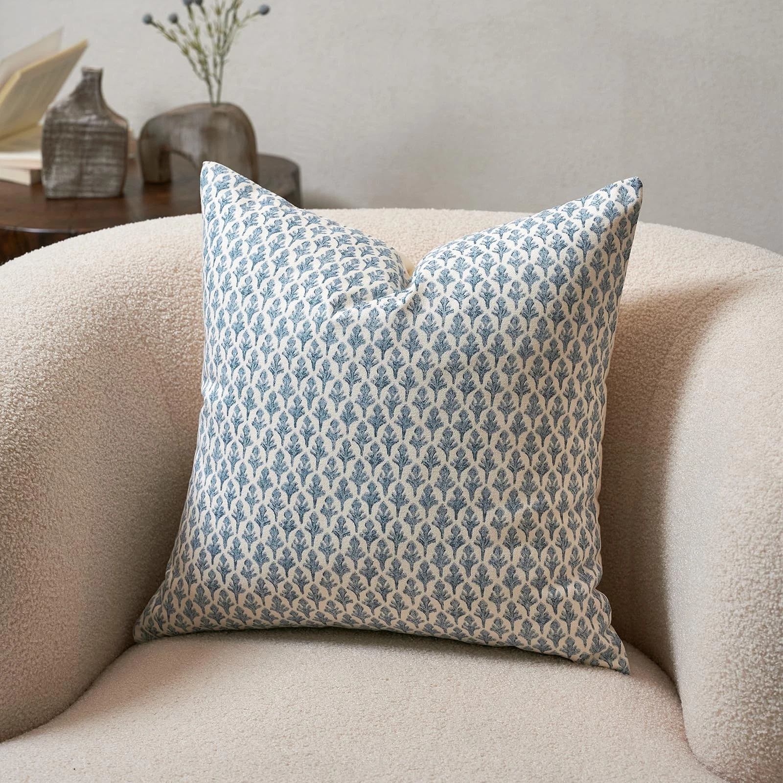 Floral Throw Pillow Covers 20x20 Couch Pillows for Living Room Block Print De...