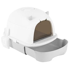 Fully Enclosed Cat Litter Box, Covered Kitty Litter Box with Lid, Scoop, Gray