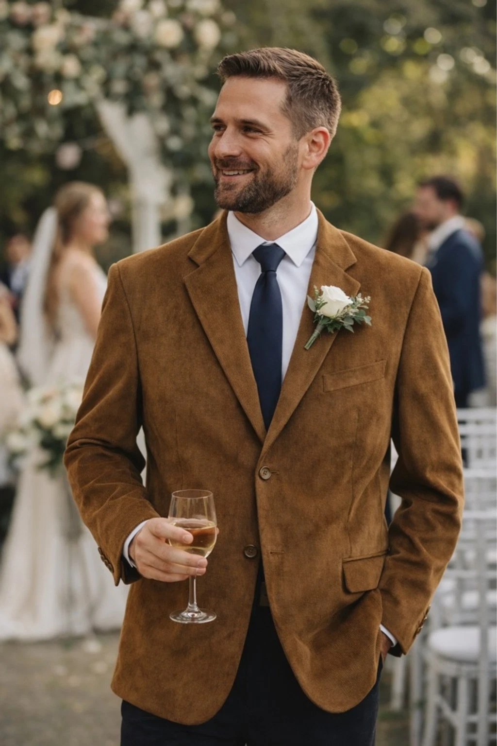 Bachrach Men’s Brown Corduroy Blazer Jacket 44L | Classic Two-Button Sport Coat