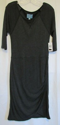 CeCe Cynthia Steffe Heather Gray 1/2 Sleeve Gathered Side Dress Size Medium NWT