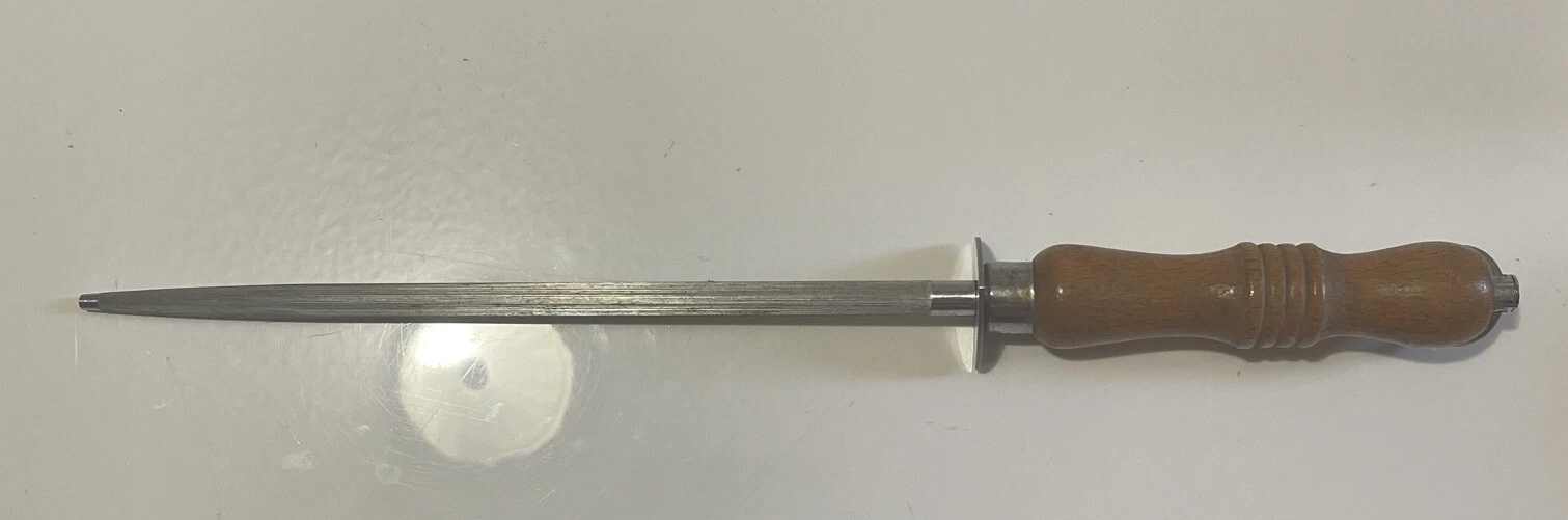 Knife Sharpening Honing Steel Rod Wood Handle 15.5” Vintage, Made In Japan