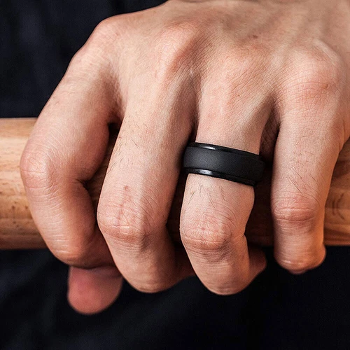 Schwarz Silikon Ring Gummi Ehering flexibel für Männer Training Männer Lifestyle - Bild 8 von 46