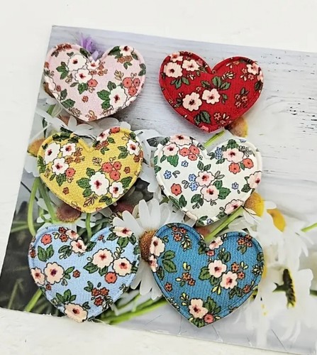 6 Pc Assorted Fabric Heart Appliques DIY Floral Craft Sewing Embellishment - Picture 2 of 5