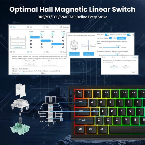 ATTACK SHARK X68 HE 60% RGB 8000Hz Rapid Trigger Wired Gaming Keyboard, Snap Tap - Zdjęcie 14 z 45