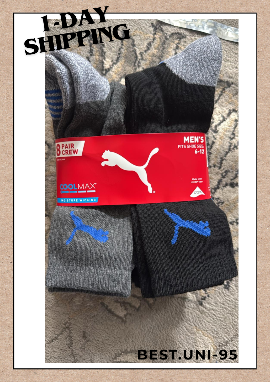 New Puma Men Pair Crew Socks, 8 Pair White Or Black size 6-12 USA