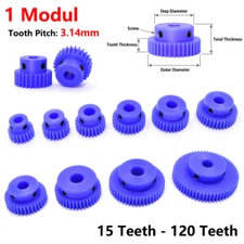 1 Mod Blue Nylon Spur Gear 15T-120T Bore 4-16mm Pinion Gear With Step Motor Gear