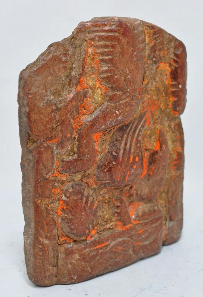 Antigua estatuilla de ídolo de dios Ganesha de piedra de arena original antigua fina tallada a mano Foto 2 de 4
