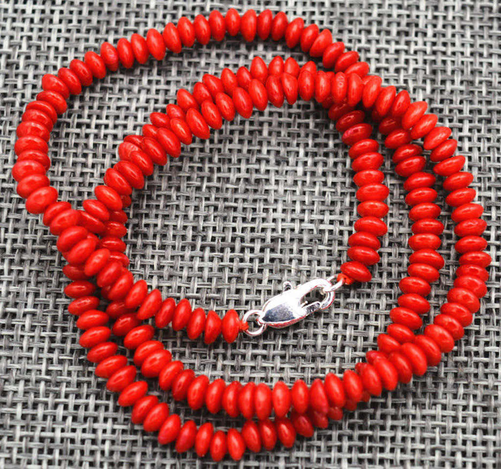 Beautiful Natural 2x4mm Red Coral Abacus Gems Beads Necklace 18" Silver