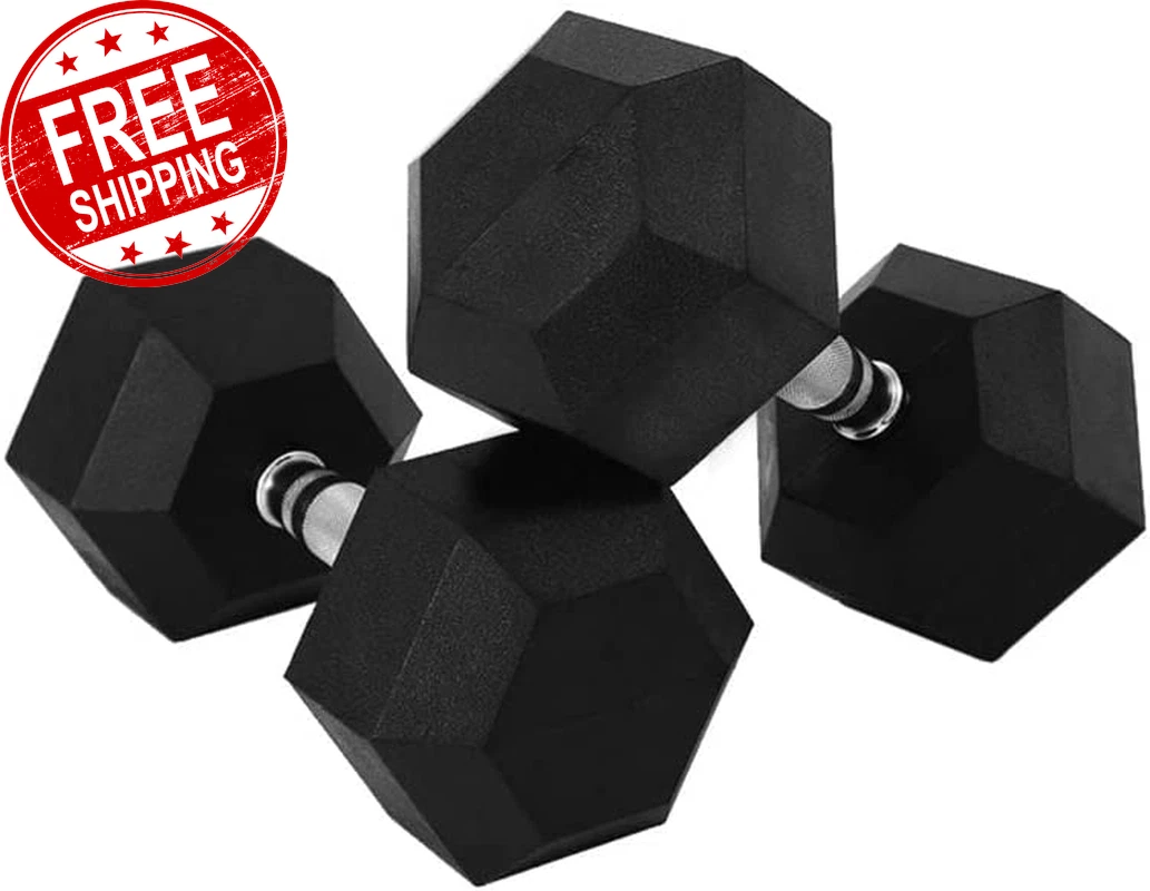 Rubber Hex Dumbbell Weight Lifting and Strength Training Workout