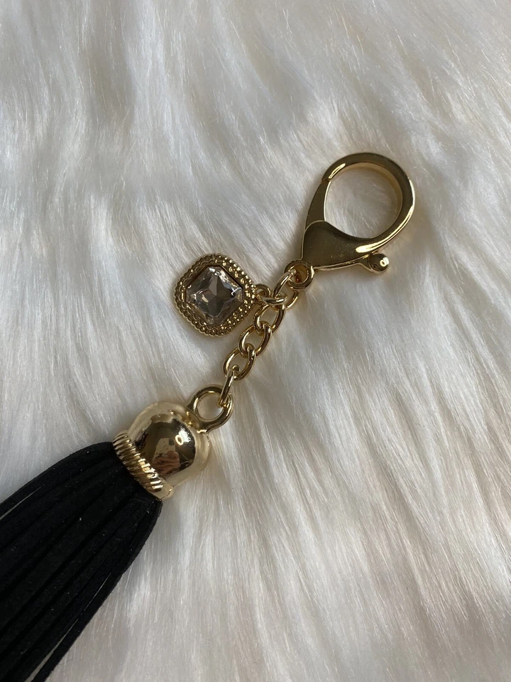Bolso Borla Negro Dije Llavero Llavero Metal Piedra Llavero Dorado Negro Foto 3 de 4