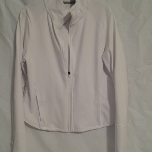 Danskin Damen große weiße Jacke mit durchgehendem Reißverschluss, langärmelig, Polyester, Daumenlöcher - Bild 1 von 10