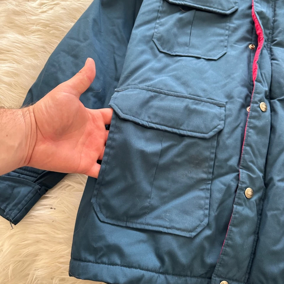 Chaqueta de campo de lluvia Woolrich vintage forrada rosa acolchada para hombre talla L botón hecha en EE. UU. Foto 4 de 4