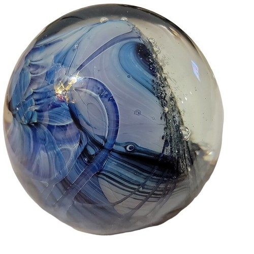 Signed 1983 Early R Strong Cobalt Blue Paperweight Hand Blown Glass  Bubbles  - Picture 5 of 8