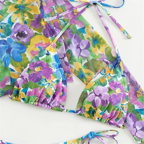 Costume da bagno donna manica lunga set tre pezzi bikini porta fiori costume da bagno - Foto 8 di 8