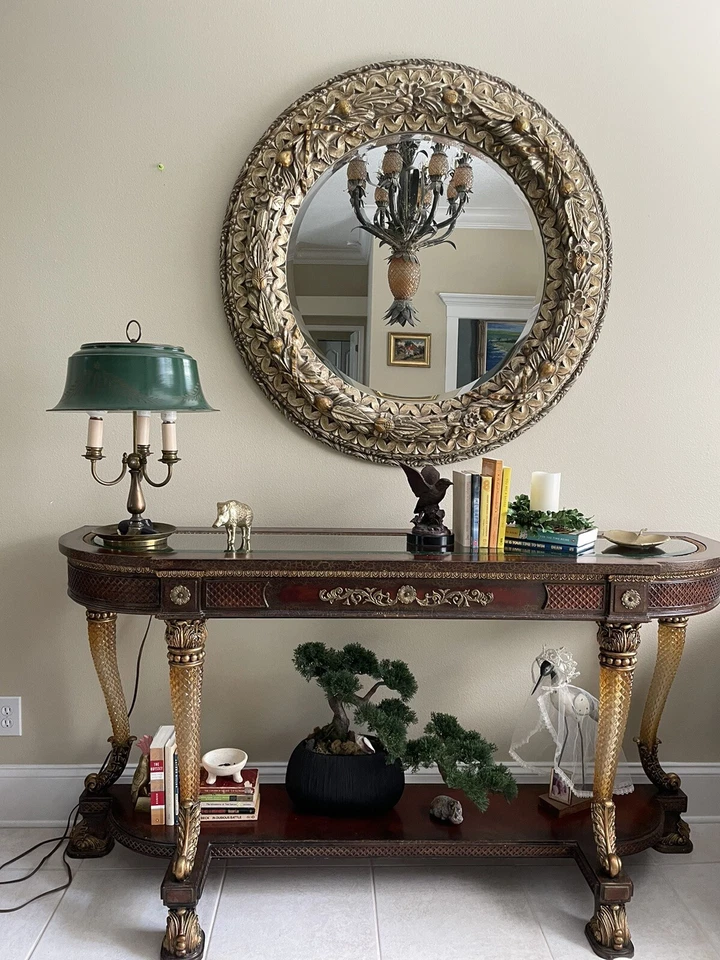 90's Italian Style Round Resin￼ Bevelled Mirror With Nuts & Flowers Gold - Image 2 of 4