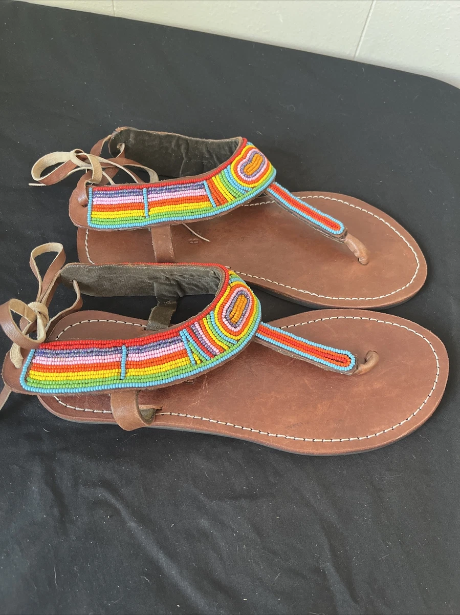 Amazon.com: Californian Bead Gladiator Leather Summer Colorful Bright Comfy  Flat Sandals | Fashion Tribal Sandals : Handmade Products