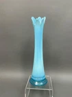 VTG Northwood or Fenton Blue Opalescent  Swung Vase  13" Tall  MCM Mid Century