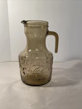 Vintage Smoky Gray Glass Water Fruit Jug Pitcher Large Pressed Glass Italy