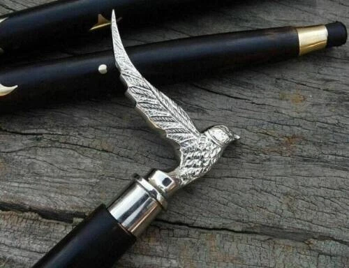 Bastón de madera con mango de cabeza de pájaro de diseño de latón macizo vintage bastón regalo Foto 2 de 4