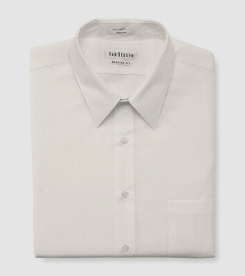 van heusen slim fit white dress shirt Performance Knit Solid Short Sleeve Button Up Shirt