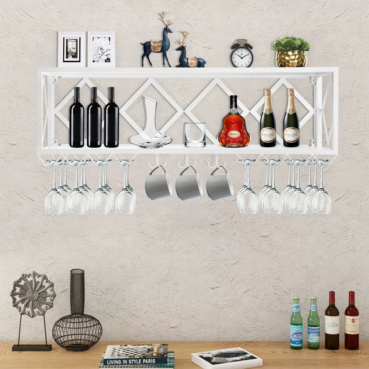 Wine Glass Rack Modern Wine Storage Rack Wall Mounted With LED - Main Image