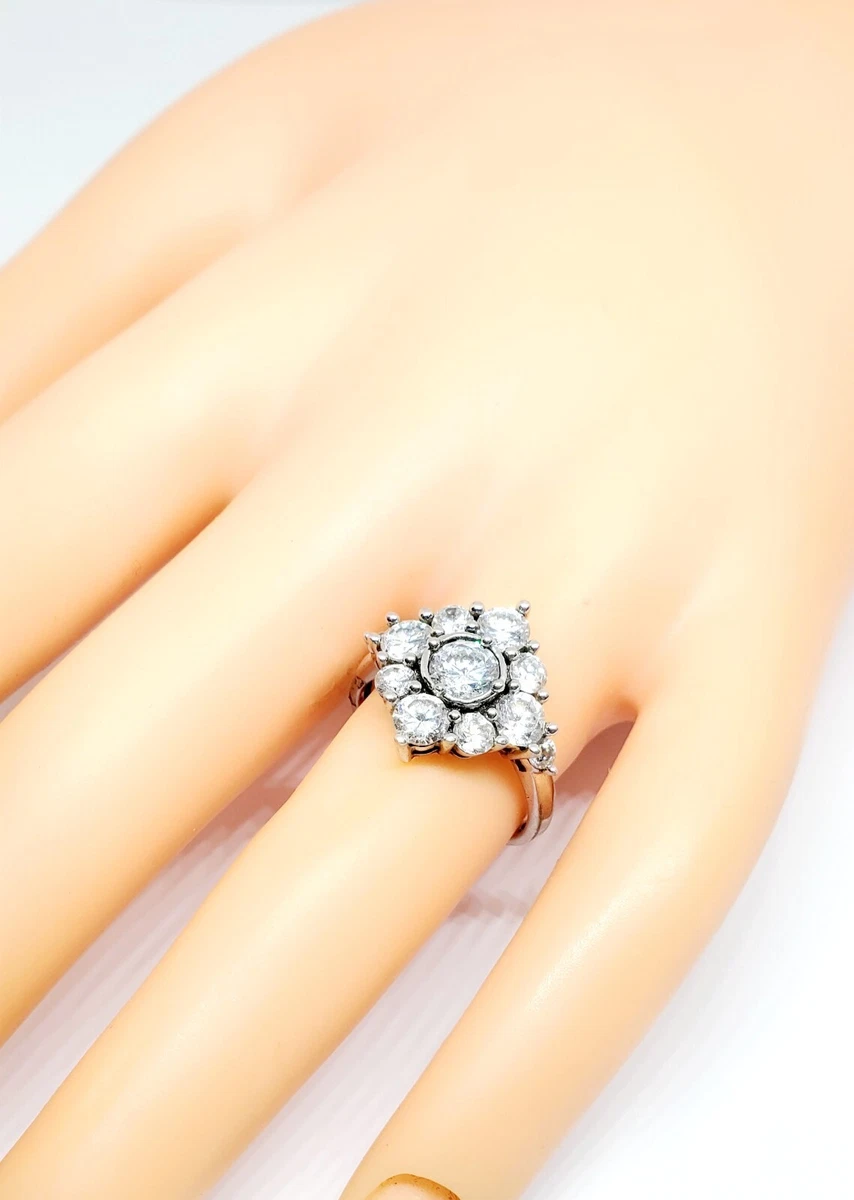 KL 925 Sterling Silver CZ Cluster Cocktail Ring Sz 6 48 eBay