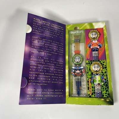 VTG Swatch Watch STRIPP SDN120 1996 Box Set Interchangeable Band NOT WORKING