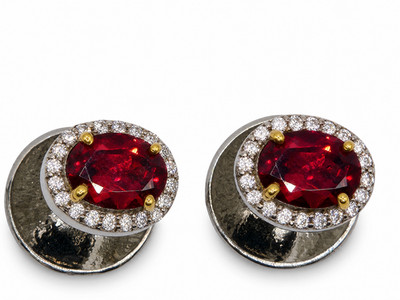 Cufflink Studs Natural Stone Agate Blue Topaz Pari dot, Garnet Gold Plated 2 pcs