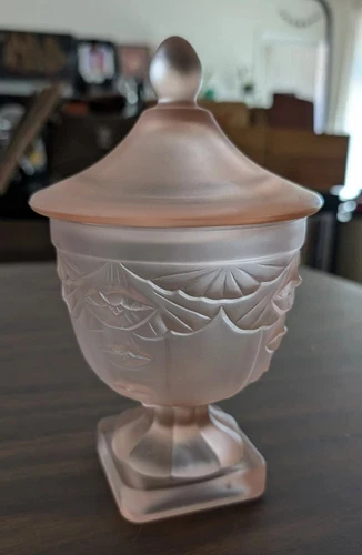 Westmoreland Pink Frosted Glass Candy Jar Depression Glass Trinket Jar