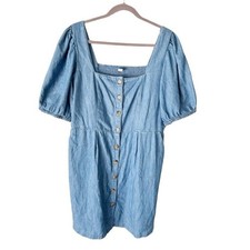 Old Navy Blue Chambray Puff Sleeve Button Front Dress Size XL Prairie Cottage