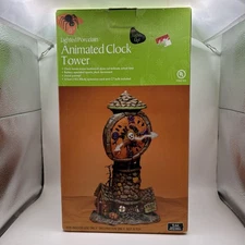 NEW Lighted Halloween Animated Tree House Clock Tower Pumpkins Porcelain 12"