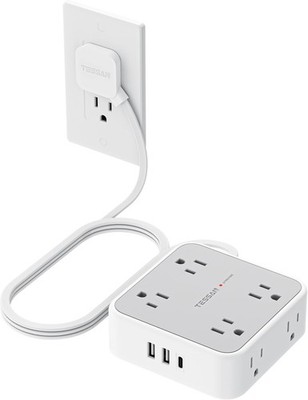 Power Strip Surge Protector 900J 8 AC 1 USB C 2 USB A 5 Ft Grey Mountable
