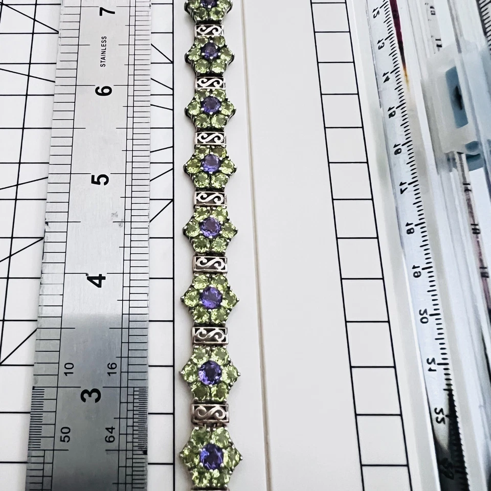 Natural Peridot Gemstone Bracelet Flower Design 925 Sterling Silver Jewelry - Image 4 of 4