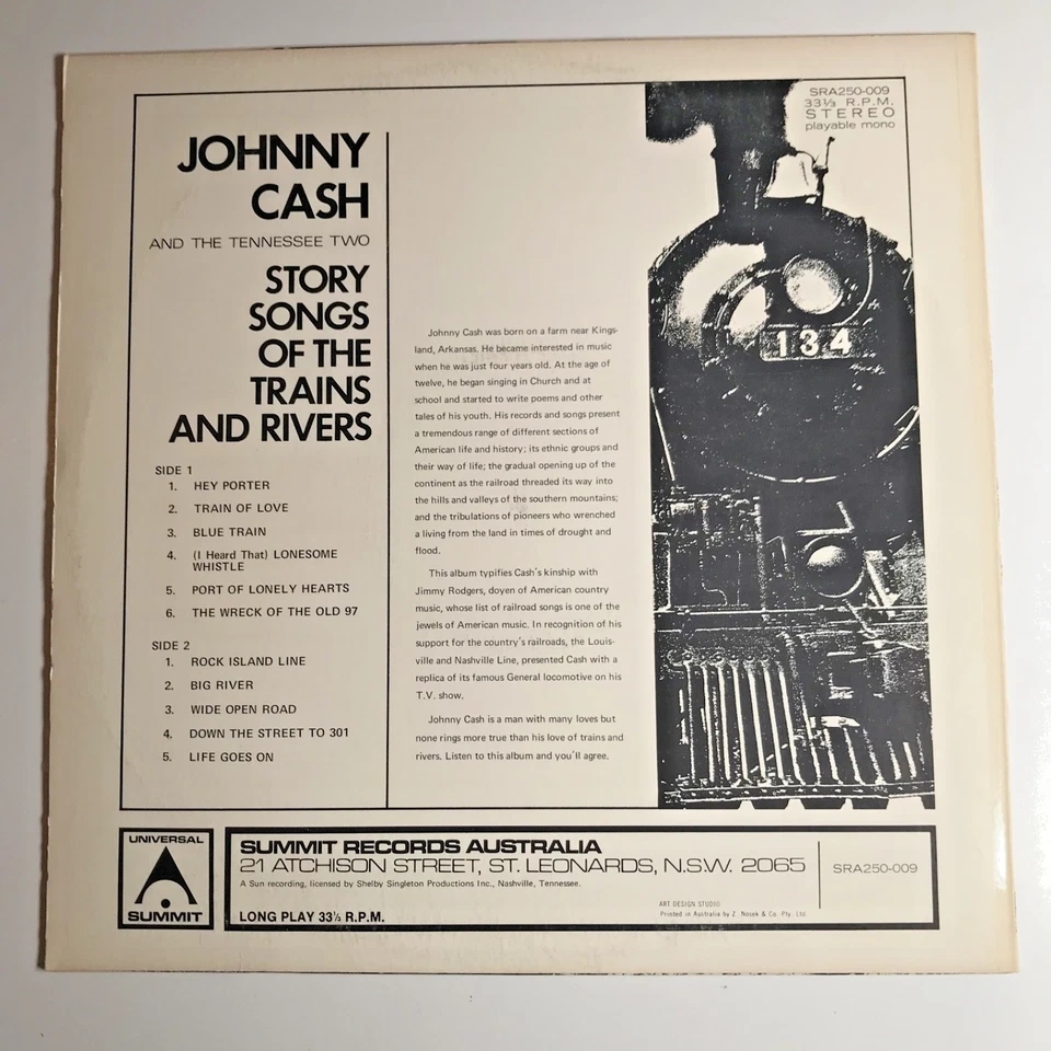 Johnny Cash Story Songs Of The Trains And Rivers 1969 LP Record Album - Image 2 of 4
