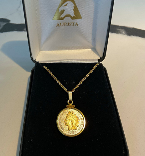 Aurista Gold Tone One Cent Round Coin Pendant Rope Chain Necklace FREE SHIPPING