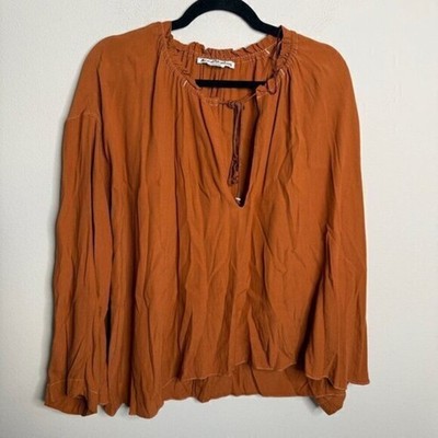 Acne Studios Womens XL Orange Long Sleeve Peasant Blouse Boho Top BLOU000003