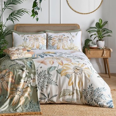 Laub zart Blumen Bettbezug 100 % Baumwolle King/Groß Steppdecke Bettwäsche Bettset Gold