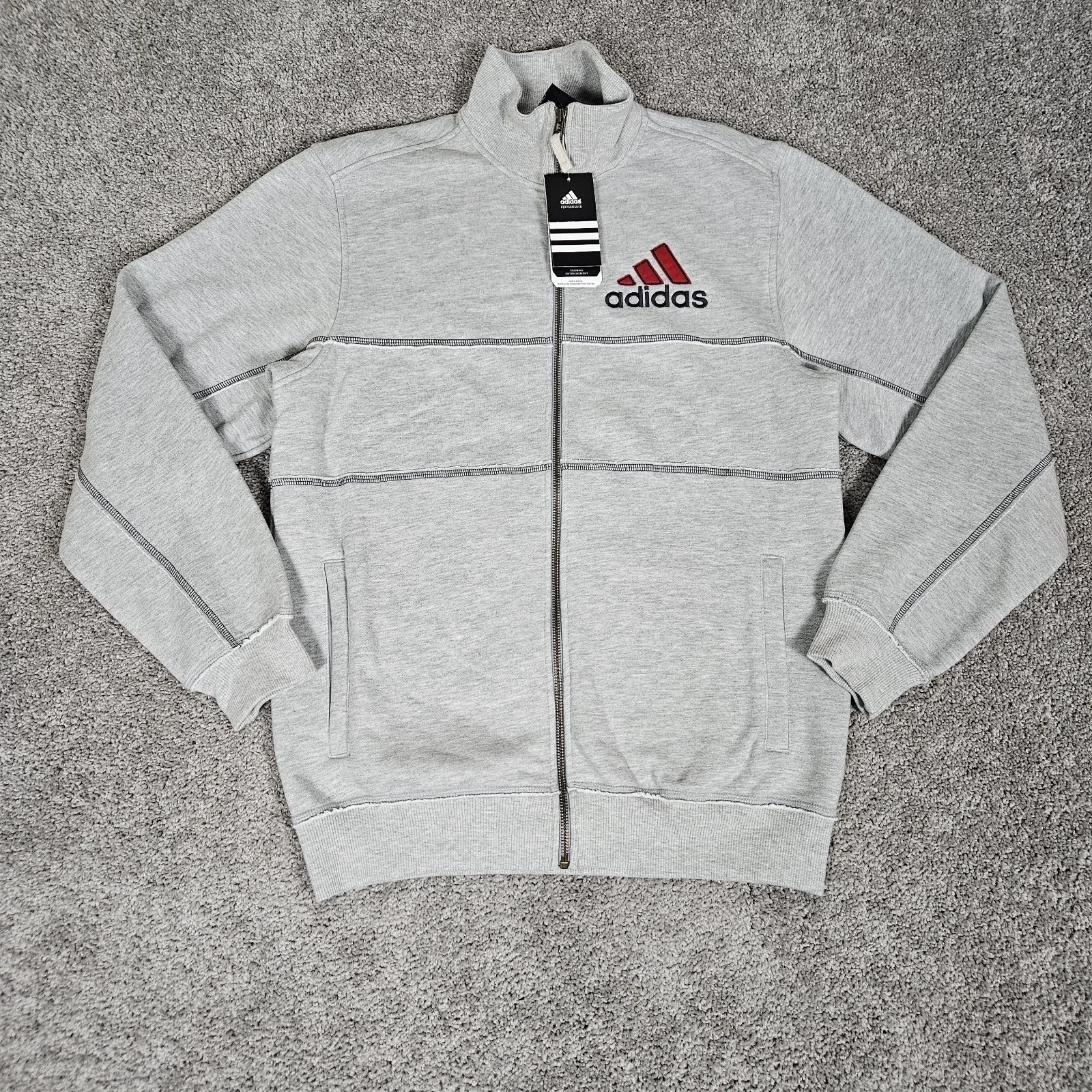 Adidas Jacket Mens Medium Heather Gray Full Zip Fleece Embroidered Logo