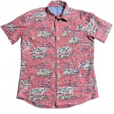 Izod Saltwater Relaxed Classic Floral Hawaiian Button Up Shirt Mens Large Pink