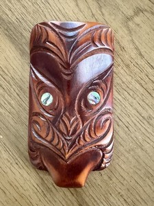 New Zealand Hand Carved Wood Maori Rotorua Koruru Mask Wall Sculpture Shell Eye