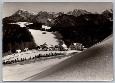 Winter Village View Val Badia Italy 1950s Black & White Postcard RPPC