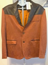 Giovanco Men's Leather Blazer Jacket L Brown/Black 2-Button Notch Inner Pockets
