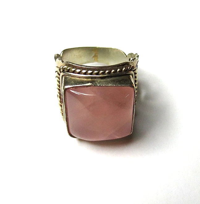 VINTAGE MENS STERLING SILVER ROSE QUARTZ PINK STONE RING SIZE 11 TOP stone 17mm - Image 3 of 4