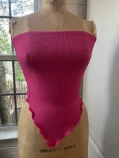 Bandeau Ribbed Pink Tube Top Ruffle Hem Women’s Small