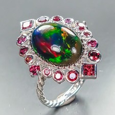 5 ct + jakość AAA naturalny czarny opal pierścionek 925 srebro szterlingowe rozmiar 7,5 / R459551