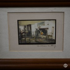 Wallace Nutting Signed Hand Colored Framed Print 8.5" x 6.5" A Sip of Tea