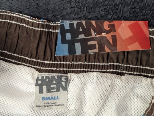 Hang Ten Mens Brown White Teal Swim Mesh Lined Board Short Size Small *NWT* - Afbeelding 4 van 8