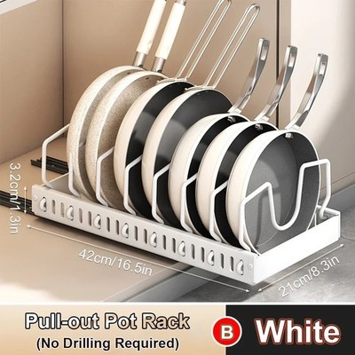 Pull Out Cabinet Organizer Pot Pan Lid Holder Sliding Kitchen Drawer Rack